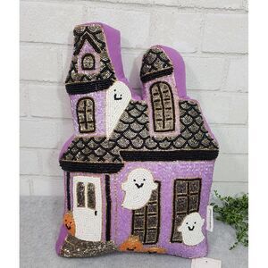 Cupcakes‎ And Cashmere Purple Haunted House Spooky Ghost Beaded Pillow Halloween